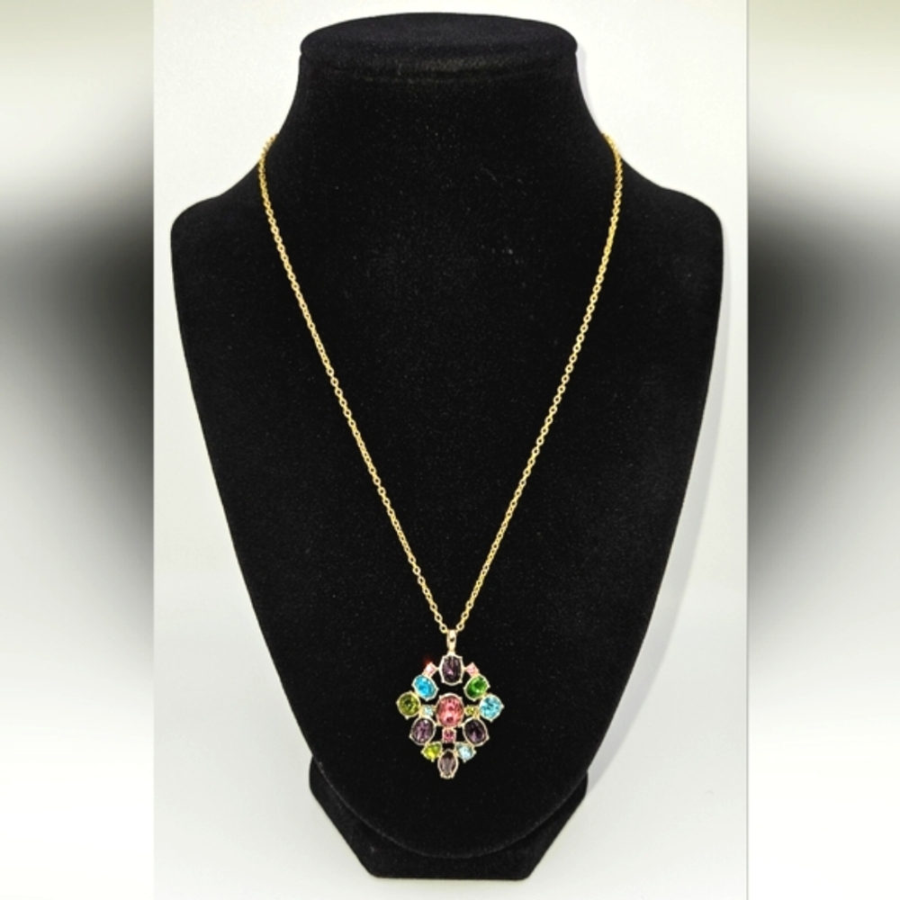 NRT Signed (Avon) Multicolor Gem Pendant set in Gold (Bonus free Chain Necklace)